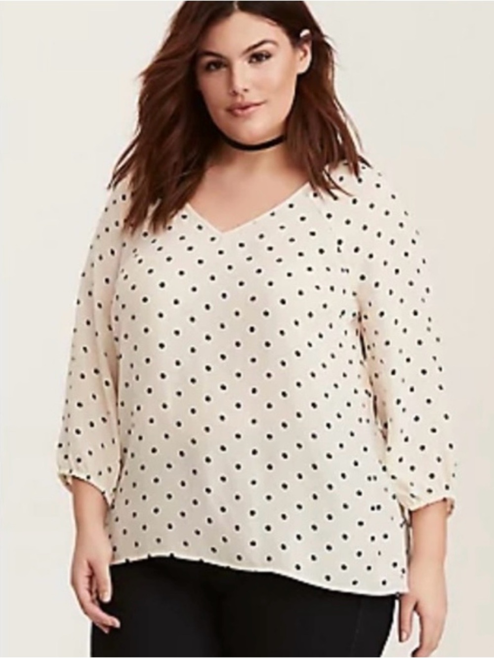 Torrid Polka-Dot V-Neck Blouse Size 2 (2X)